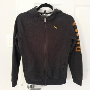 Puma Gold Metallic Sparkle Logo Charcoal Zip Hoodie